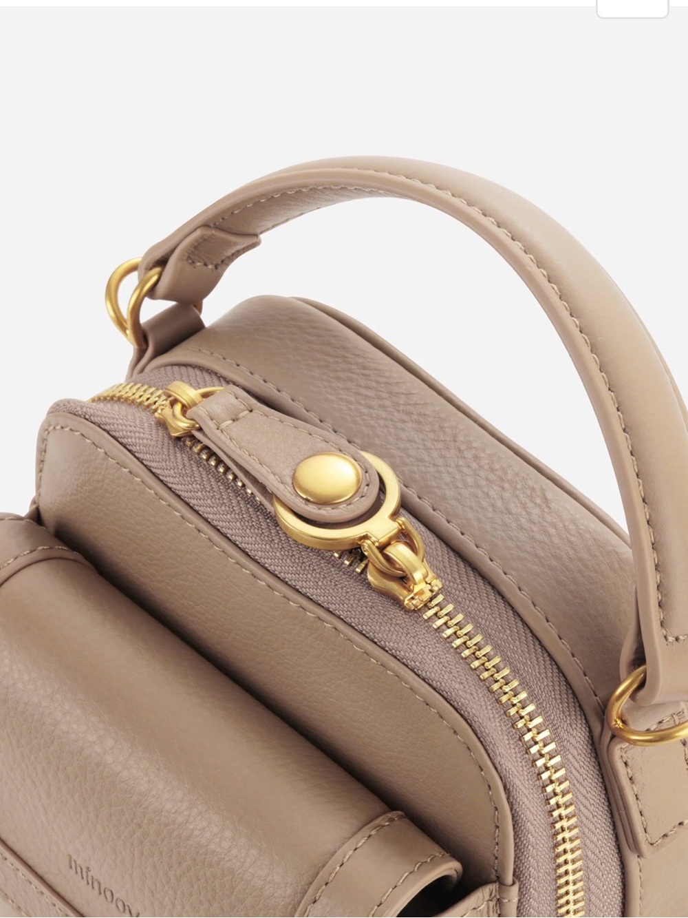 Compact Taupe Mini Crossbody Bag with Top Handle - Picture 7 of 10
